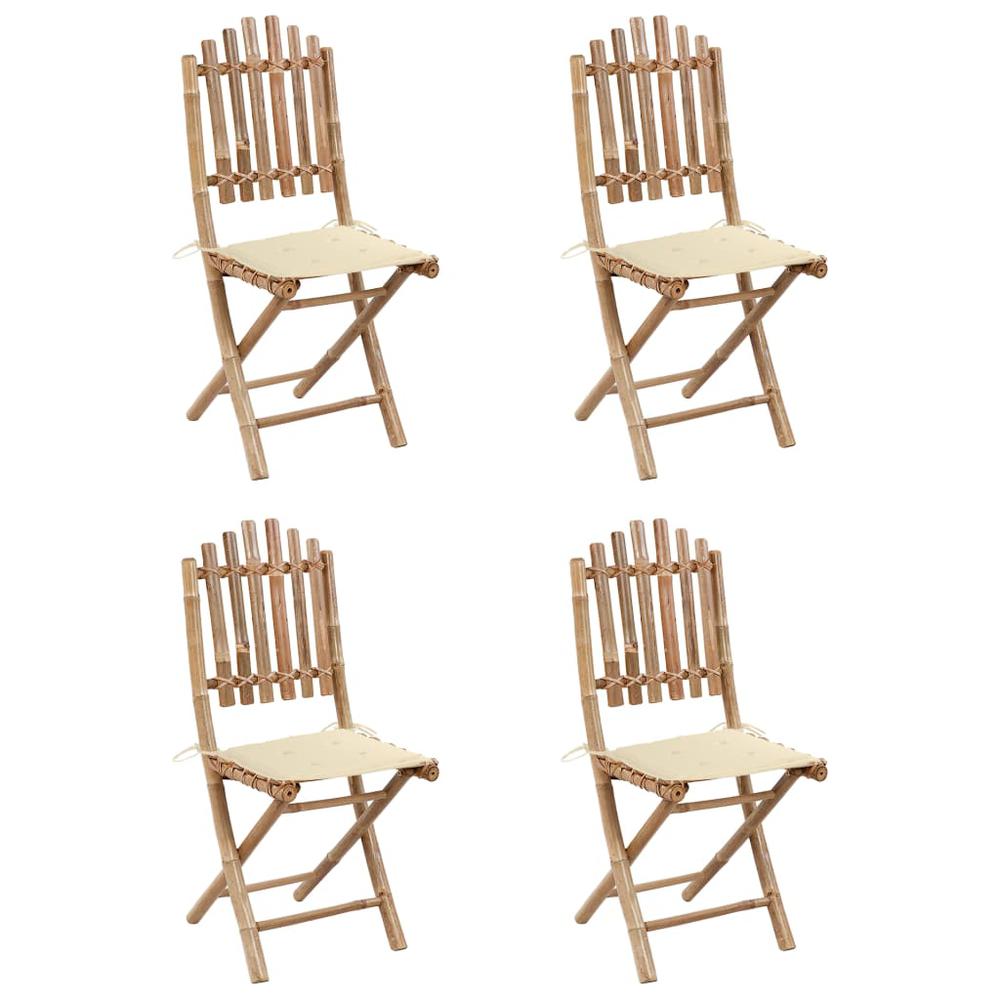 5 Piece Folding Patio Dining Set with Cushions Bamboo. Picture 1