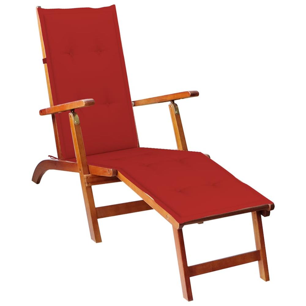 Patio Deck Chair with Footrest and Cushion Solid Acacia Wood. Picture 11