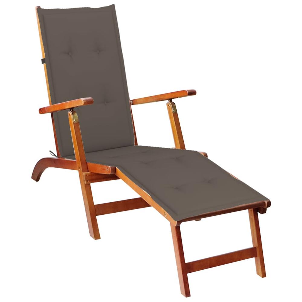 Patio Deck Chair with Footrest and Cushion Solid Acacia Wood. Picture 11