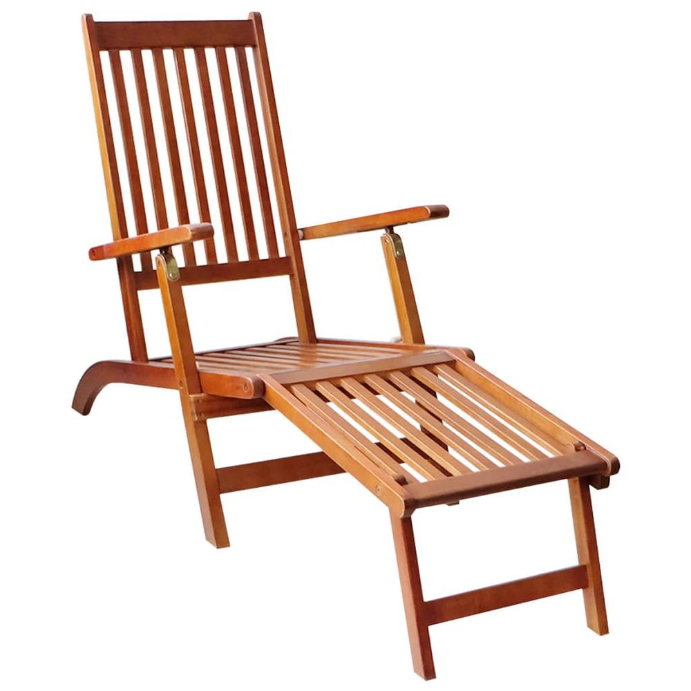 Patio Deck Chair with Footrest and Cushion Solid Wood Acacia. Picture 1