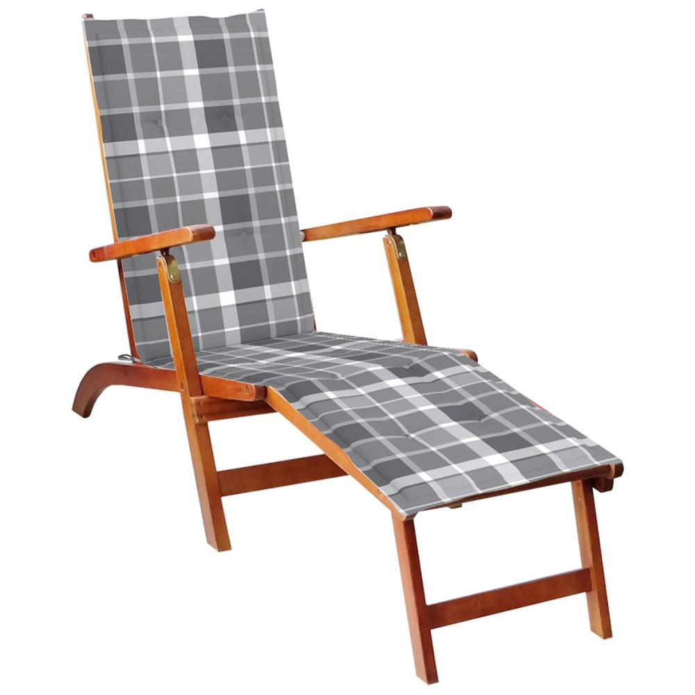 Patio Deck Chair with Footrest and Cushion Solid Wood Acacia. Picture 11