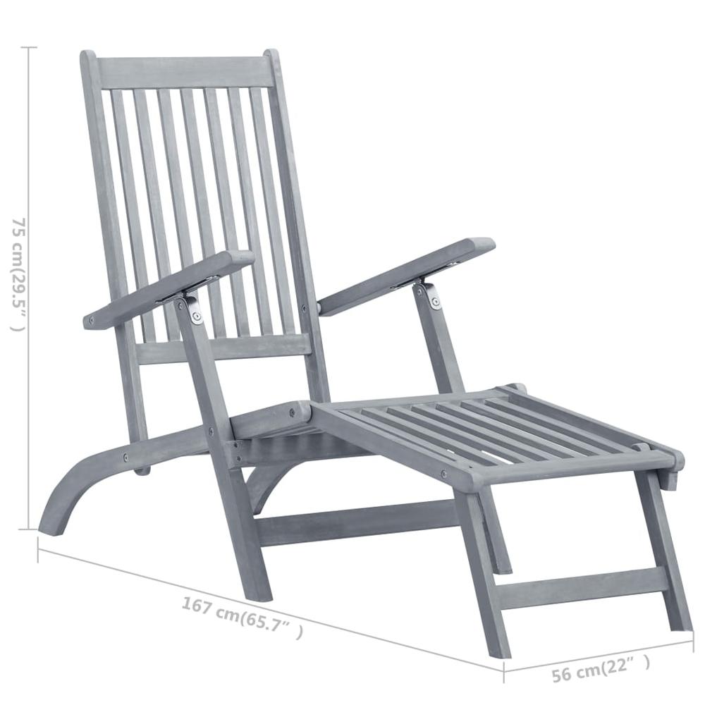 Patio Deck Chair with Footrest and Cushion Solid Acacia Wood. Picture 10