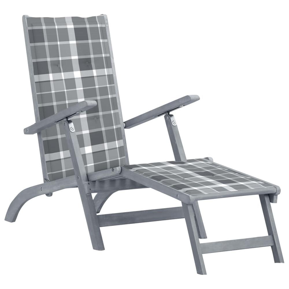 Patio Deck Chair with Footrest and Cushion Solid Wood Acacia. Picture 12