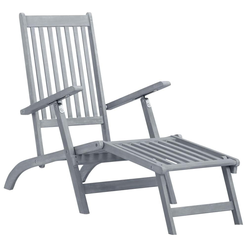 Patio Deck Chair with Footrest and Cushion Solid Wood Acacia. Picture 1