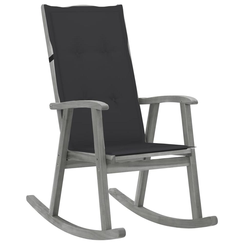 vidaXL Rocking Chair with Cushions Gray Solid Acacia Wood 4209. Picture 1