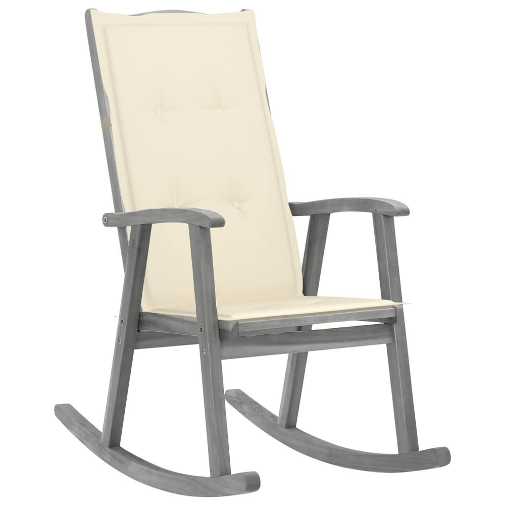 vidaXL Rocking Chair with Cushions Gray Solid Acacia Wood 4211. Picture 1