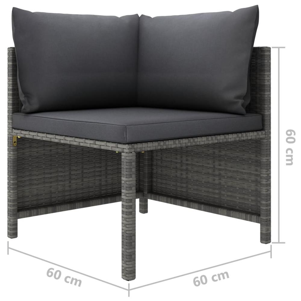vidaXL 3 Piece Patio Lounge Set with Cushions Poly Rattan Gray, 3059751. Picture 10