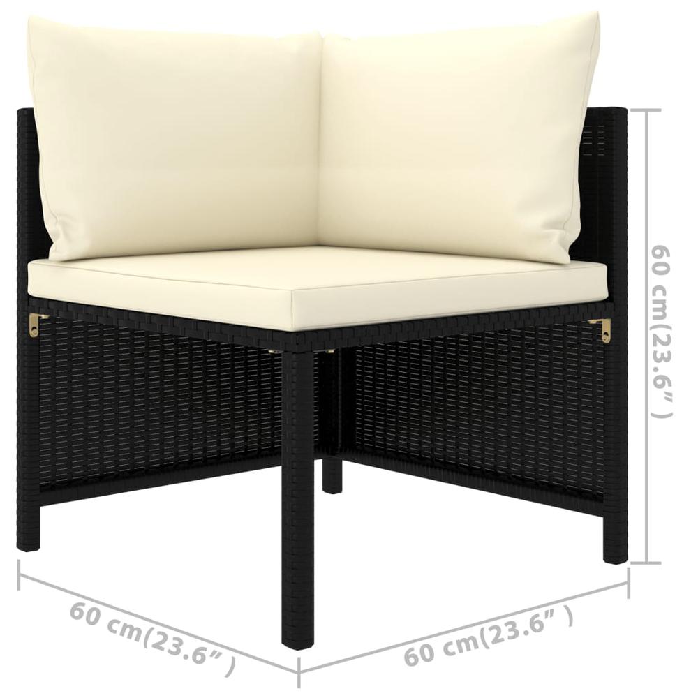 vidaXL 3 Piece Patio Lounge Set with Cushions Poly Rattan Black, 3059778. Picture 10