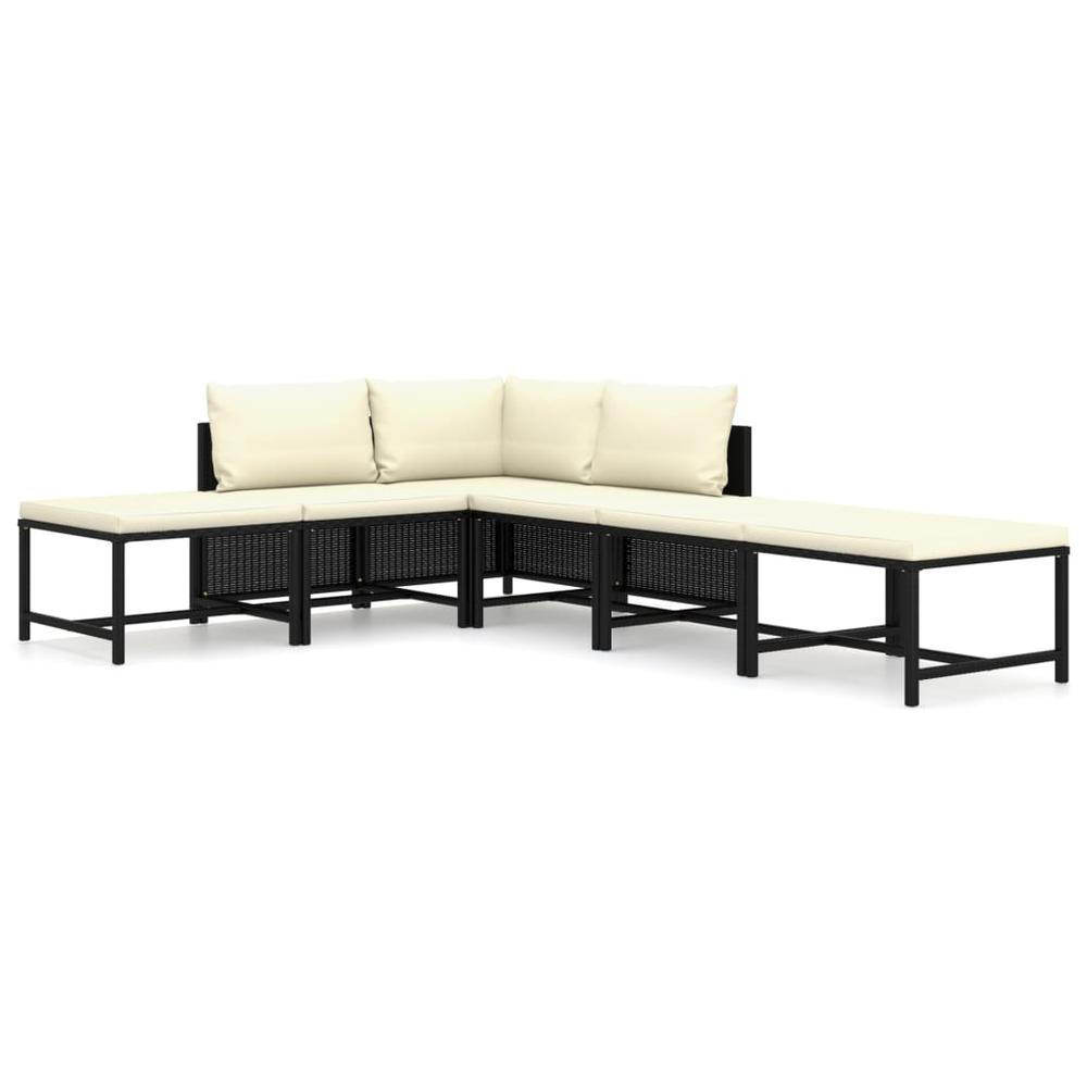 vidaXL 6 Piece Garden Lounge Set with Cushions Poly Rattan Black 9782. Picture 1