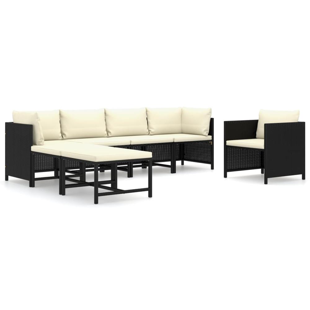 vidaXL 7 Piece Garden Lounge Set with Cushions Poly Rattan Black 9785. Picture 1