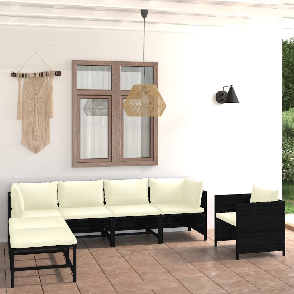 vidaXL 7 Piece Garden Lounge Set with Cushions Poly Rattan Black 9785. Picture 1