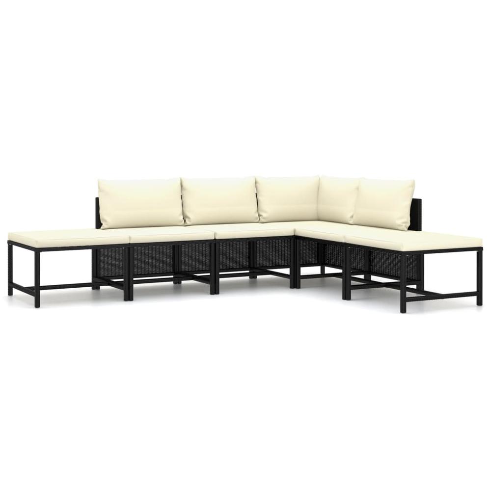 vidaXL 6 Piece Garden Lounge Set with Cushions Poly Rattan Black 9789. Picture 1