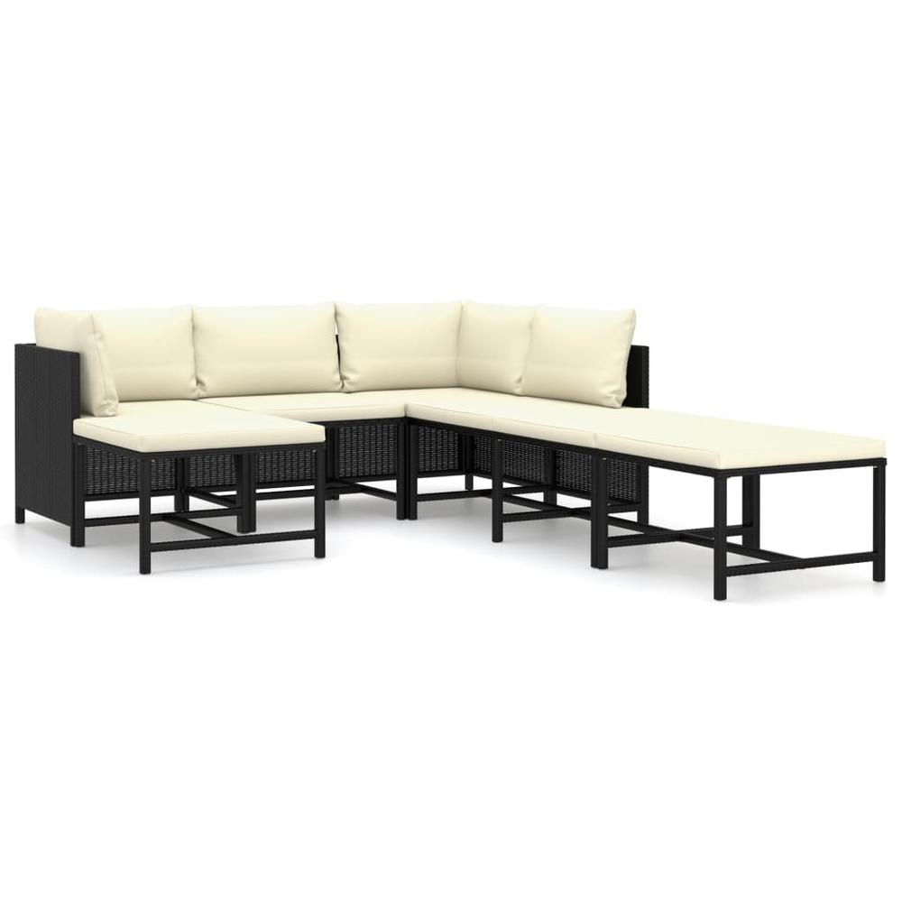 vidaXL 7 Piece Garden Lounge Set with Cushions Poly Rattan Black 9790. Picture 1