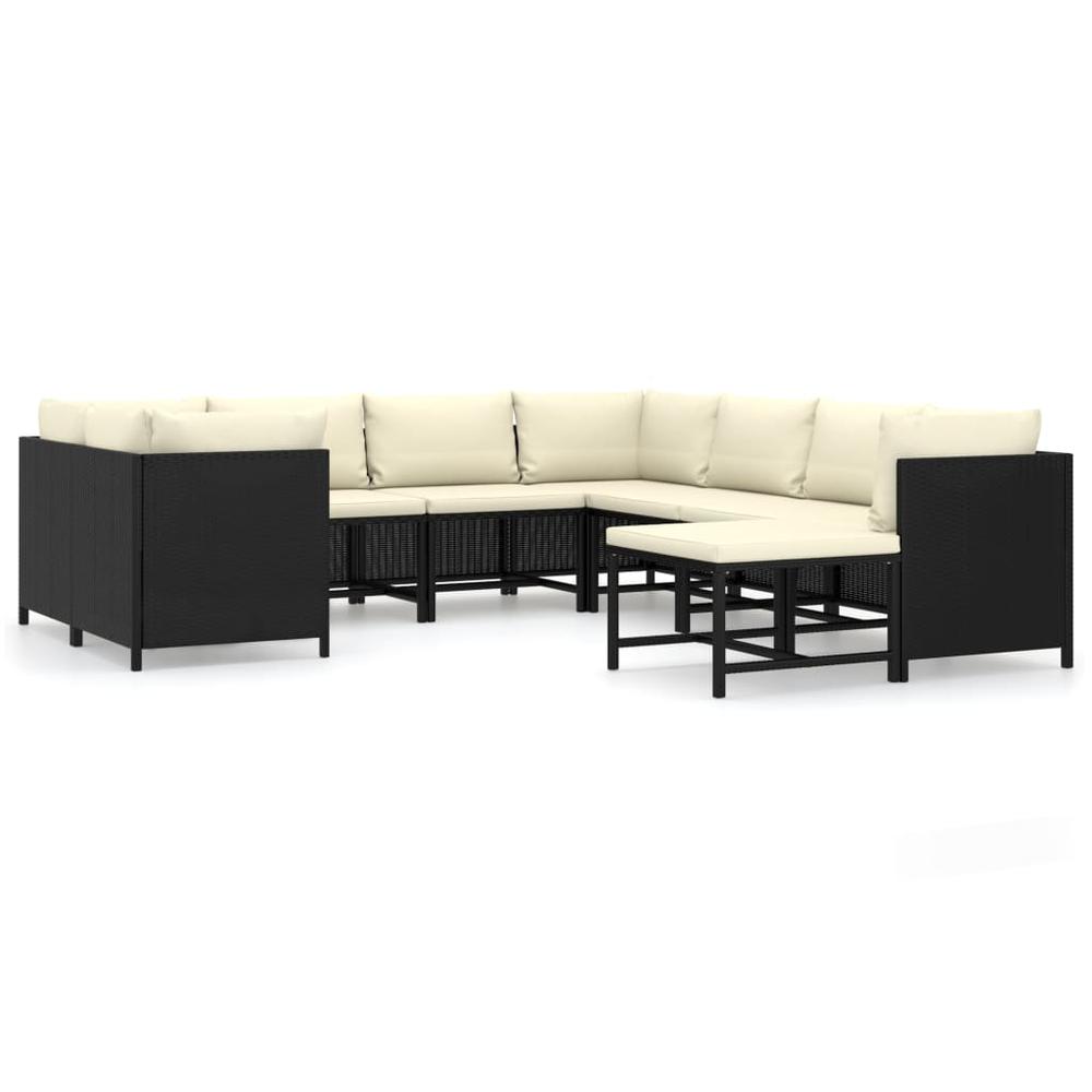 vidaXL 9 Piece Garden Lounge Set with Cushions Poly Rattan Black 9792. Picture 1