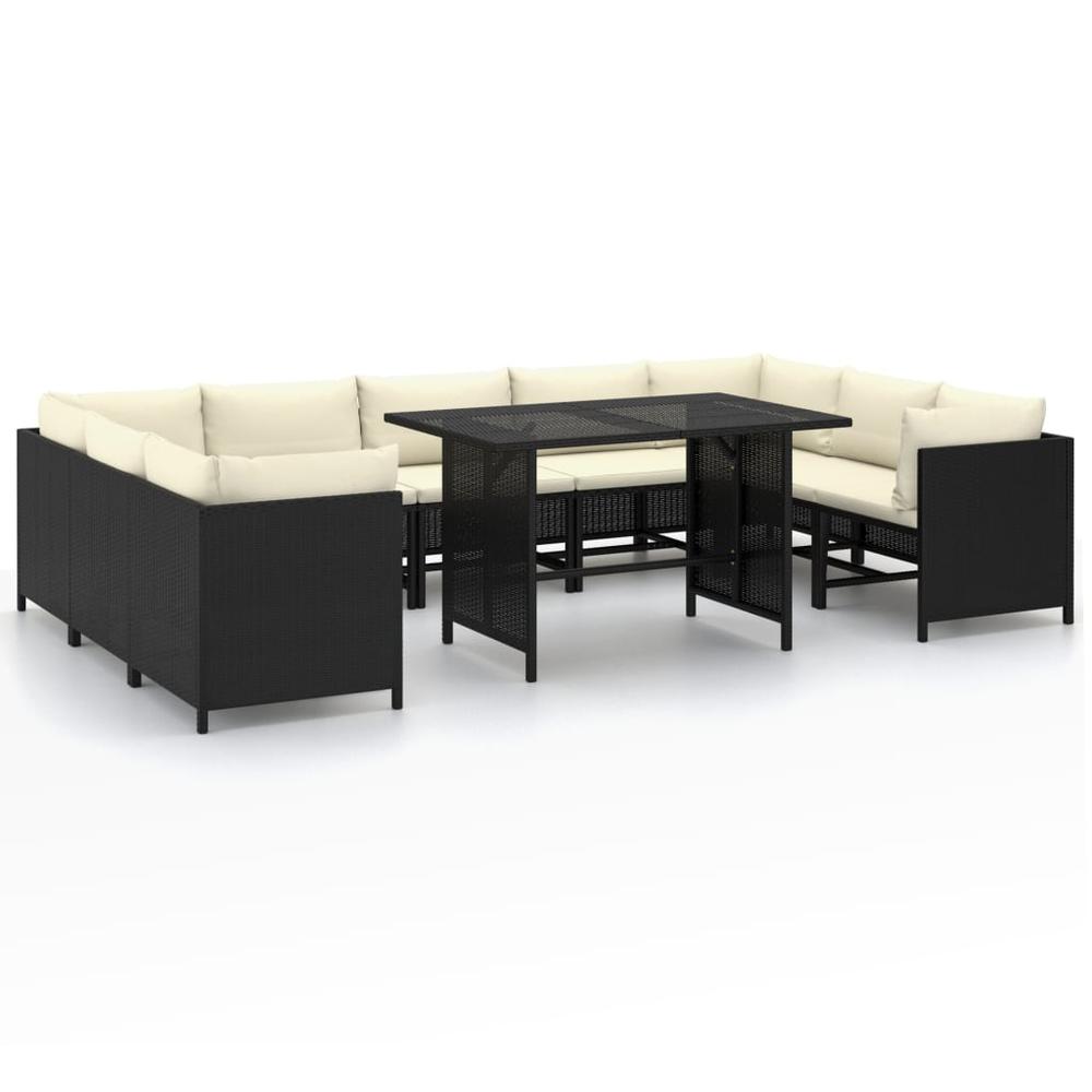 vidaXL 10 Piece Garden Lounge Set with Cushions Poly Rattan Black 9795. Picture 1