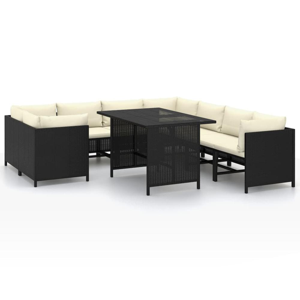 vidaXL 9 Piece Garden Lounge Set with Cushions Poly Rattan Black 9799. Picture 1