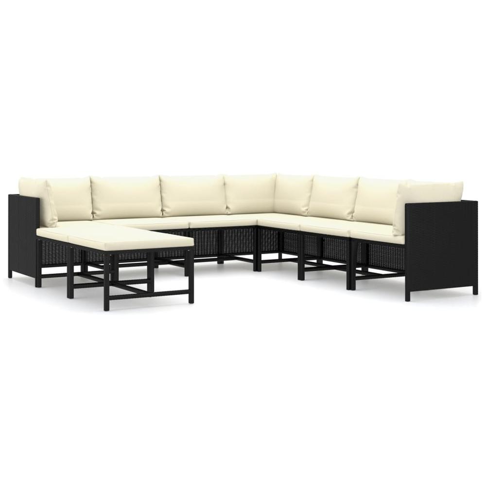 vidaXL 9 Piece Garden Lounge Set with Cushions Poly Rattan Black 9800. Picture 1