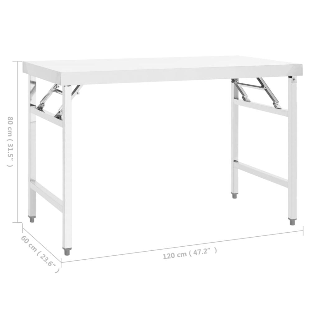 vidaXL Kitchen Folding Work Table 47.2"x24"x32" Stainless Steel. Picture 7