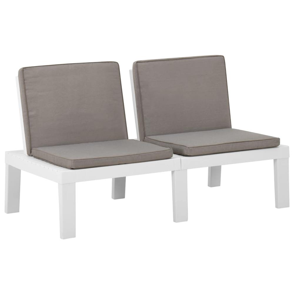 vidaXL 3 Piece Patio Lounge Set with Cushions Plastic White. Picture 7