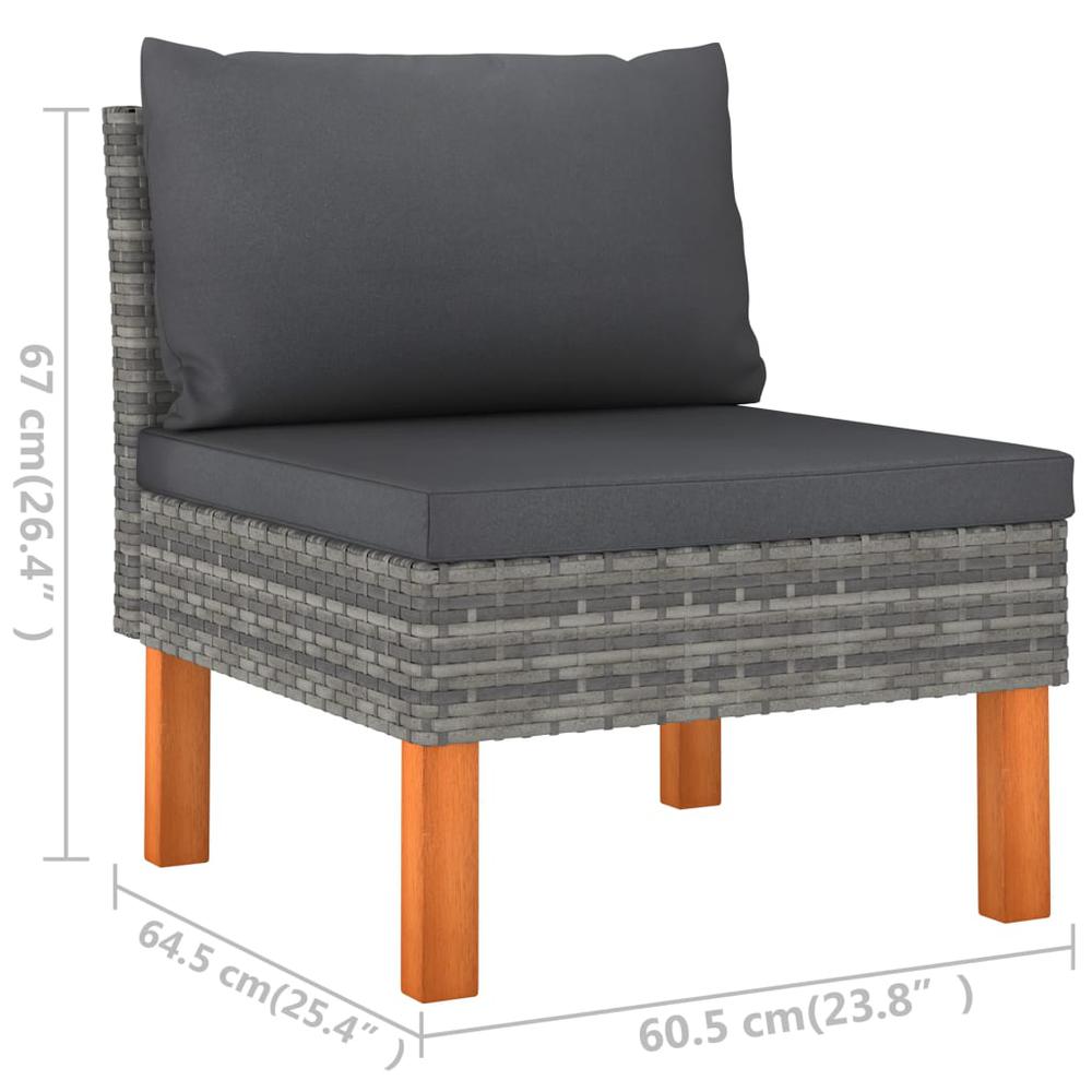 vidaXL 3-Seater Patio Sofa with Cushions Gray Poly Rattan, 3059707. Picture 7