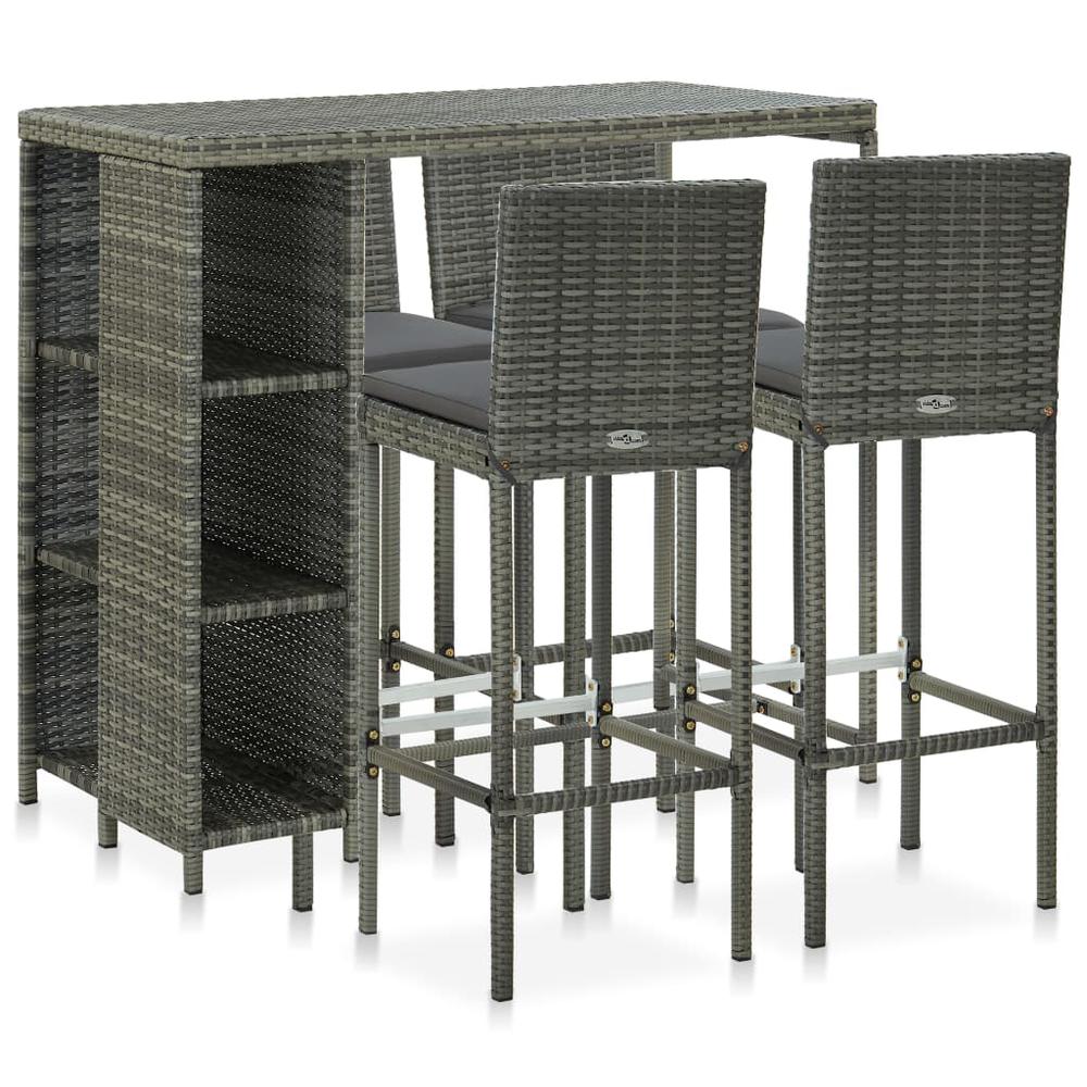 vidaXL 5 Piece Garden Bar Set with Cushions Poly Rattan Gray 4919. The main picture.