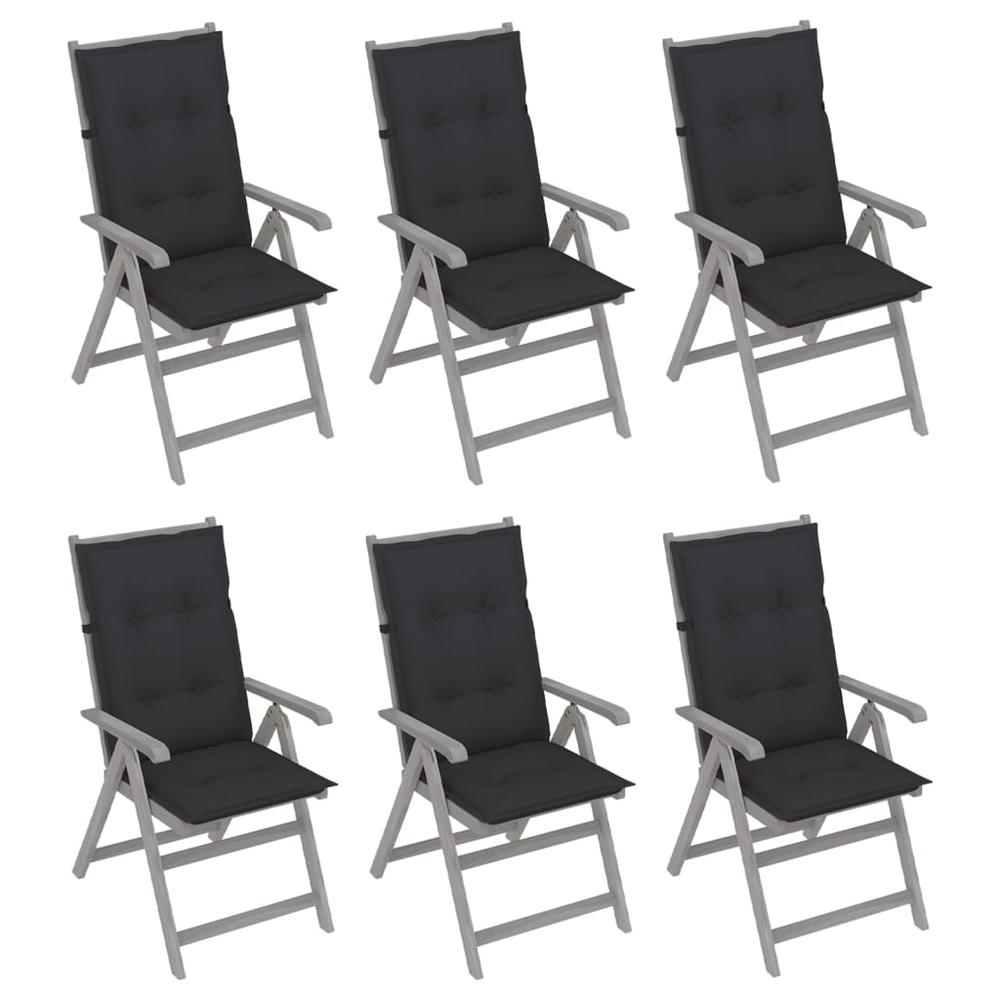 Patio Reclining Chairs 6 pcs with Cushions Solid Acacia Wood. Picture 12
