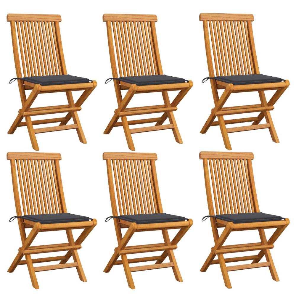 Patio Chairs with Anthracite Cushions 6 pcs Solid Teak Wood. Picture 12