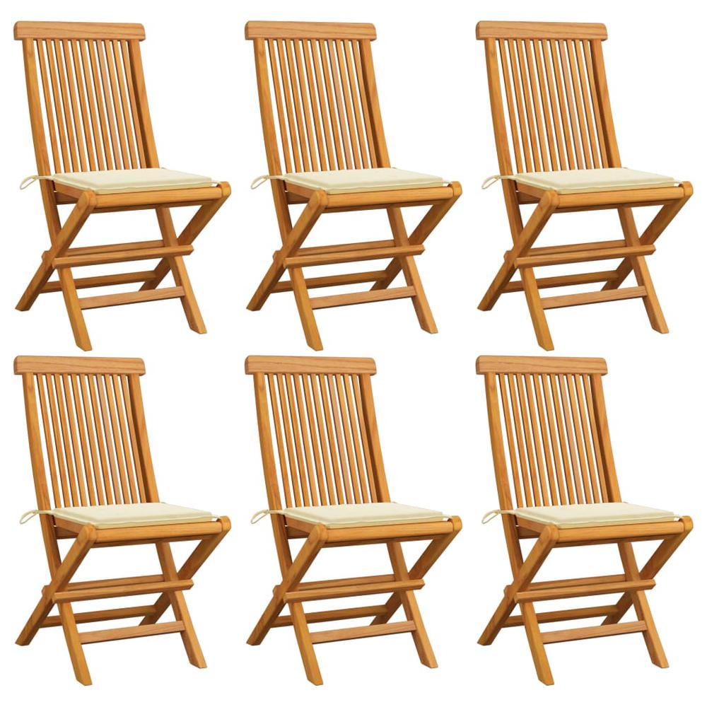 Patio Chairs with Cream Cushions 6 pcs Solid Teak Wood. Picture 12