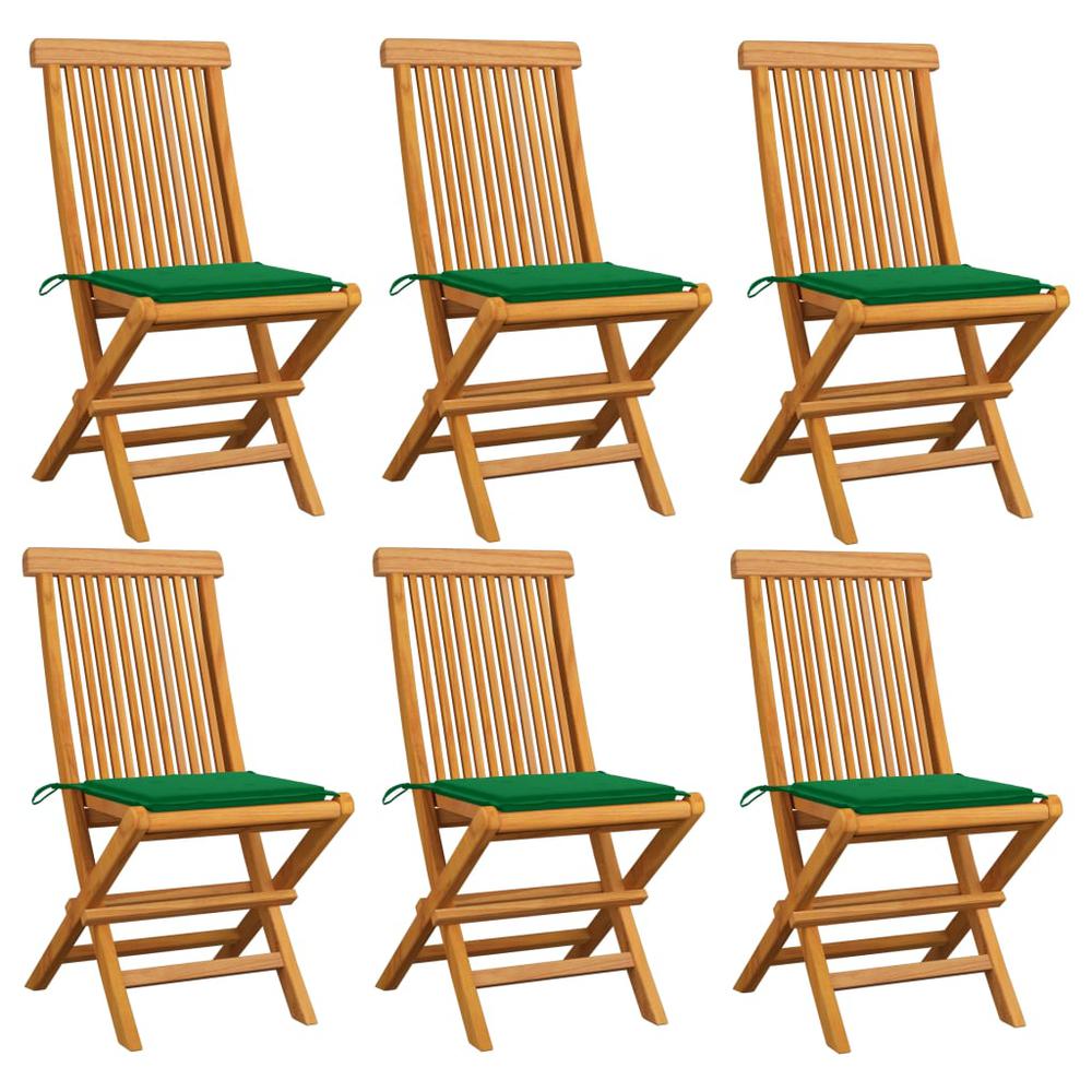 Patio Chairs with Green Cushions 6 pcs Solid Teak Wood. Picture 12