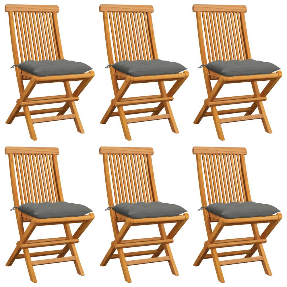 vidaXL Garden Chairs with Gray Cushions 6 pcs Solid Teak Wood 5606. Picture 1
