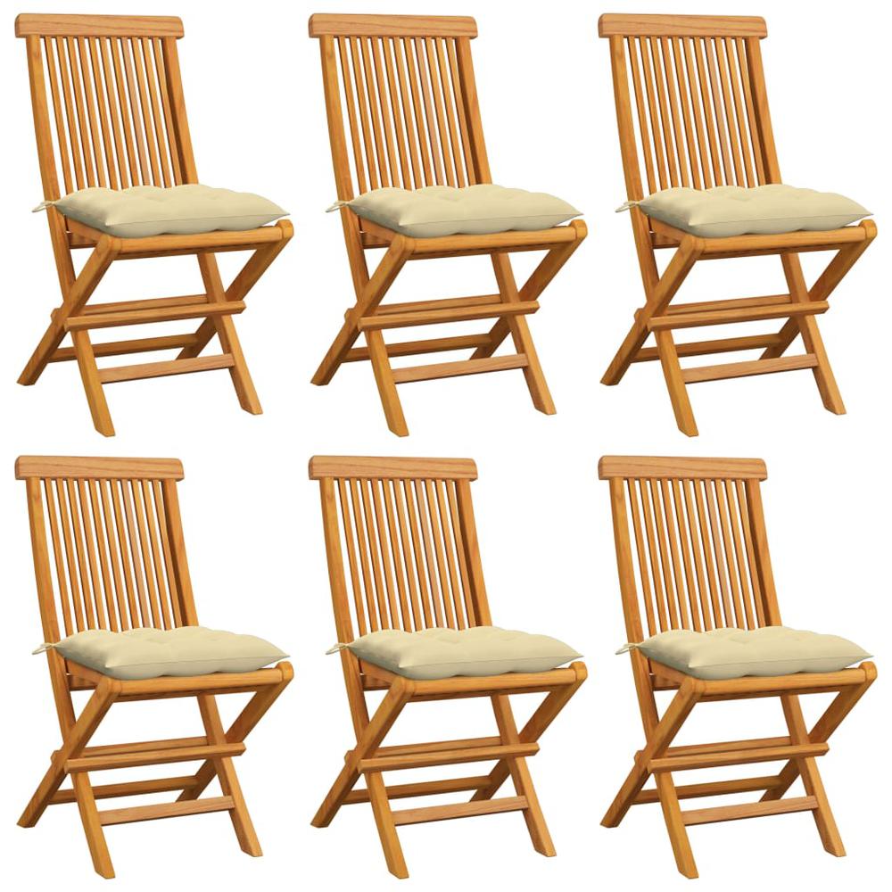 vidaXL Garden Chairs with Cream White Cushions 6 pcs Solid Teak Wood 5607. Picture 1
