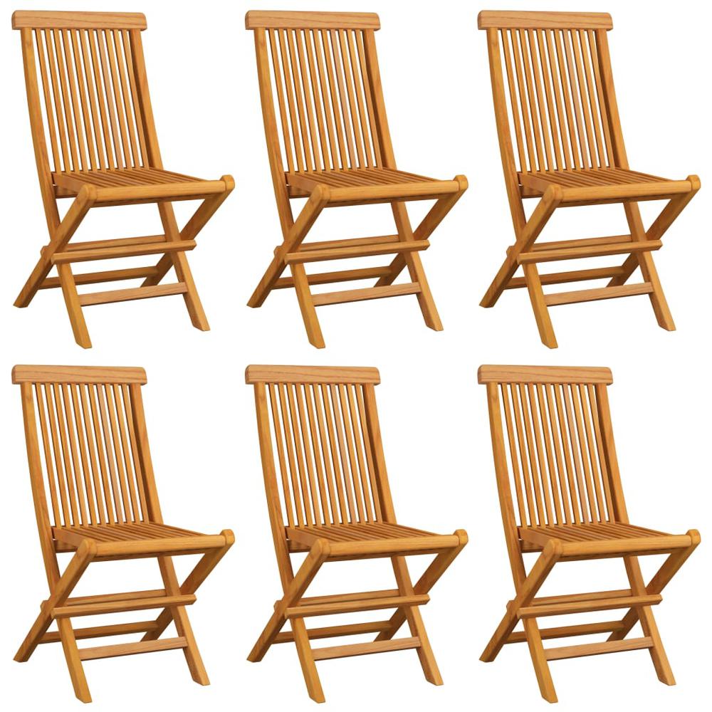 Patio Chairs with Beige Cushions 6 pcs Solid Teak Wood. Picture 2