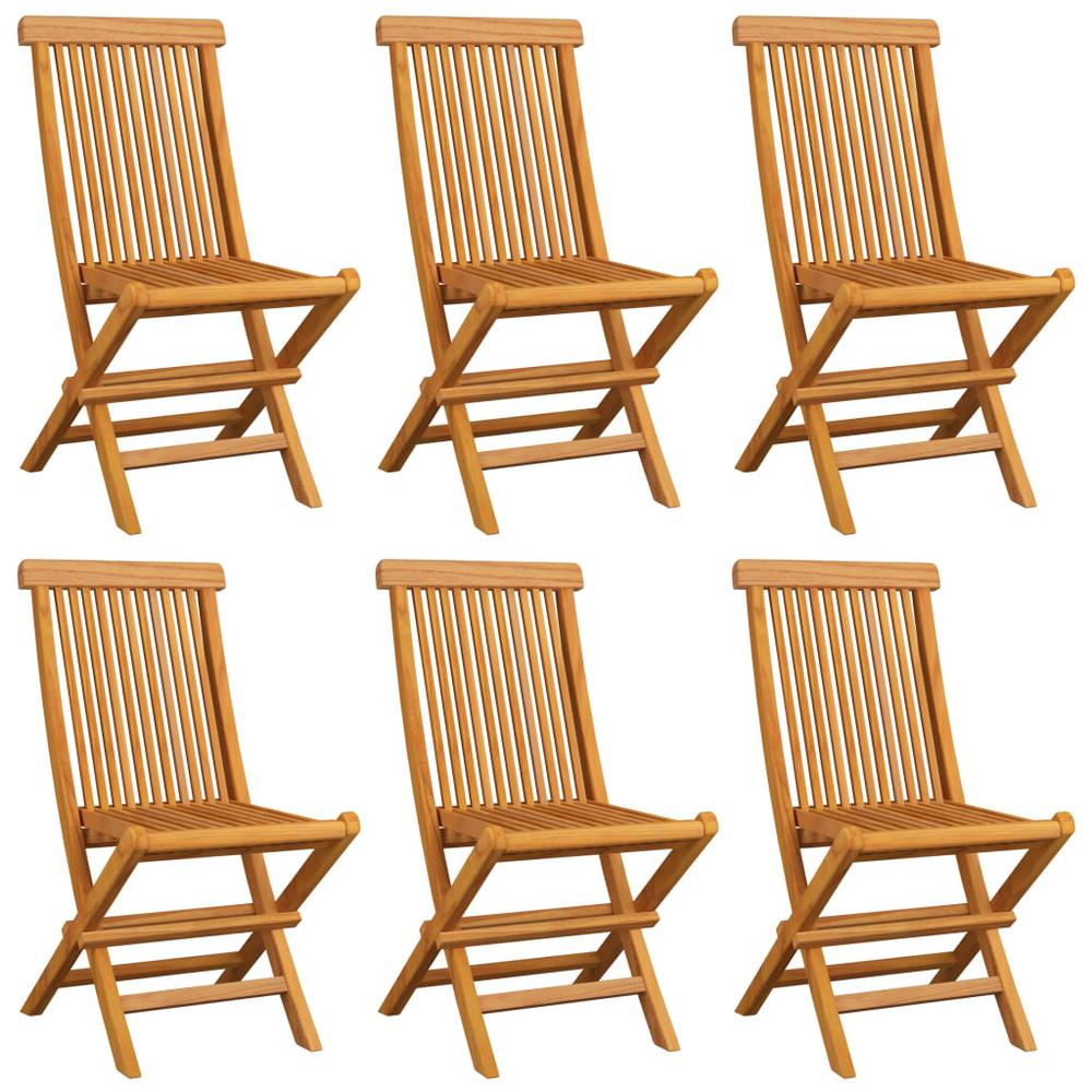 Patio Chairs with Light Blue Cushions 6 pcs Solid Teak Wood. Picture 2