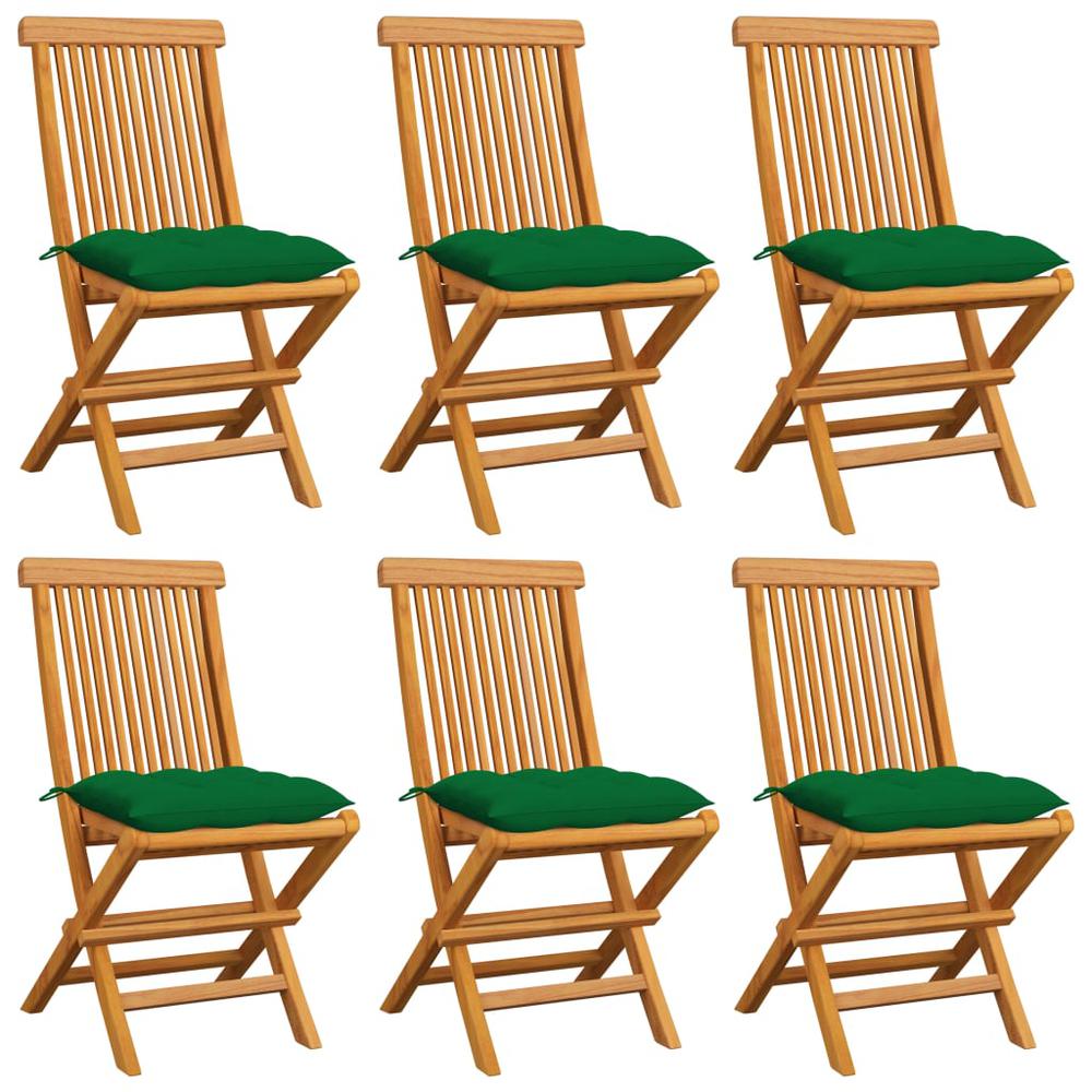 vidaXL Garden Chairs with Green Cushions 6 pcs Solid Teak Wood 5610. Picture 1