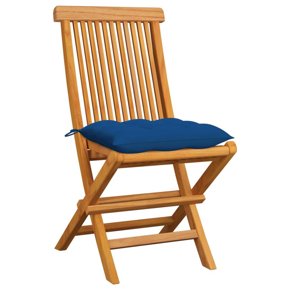 Patio Chairs with Blue Cushions 6 pcs Solid Teak Wood. Picture 1