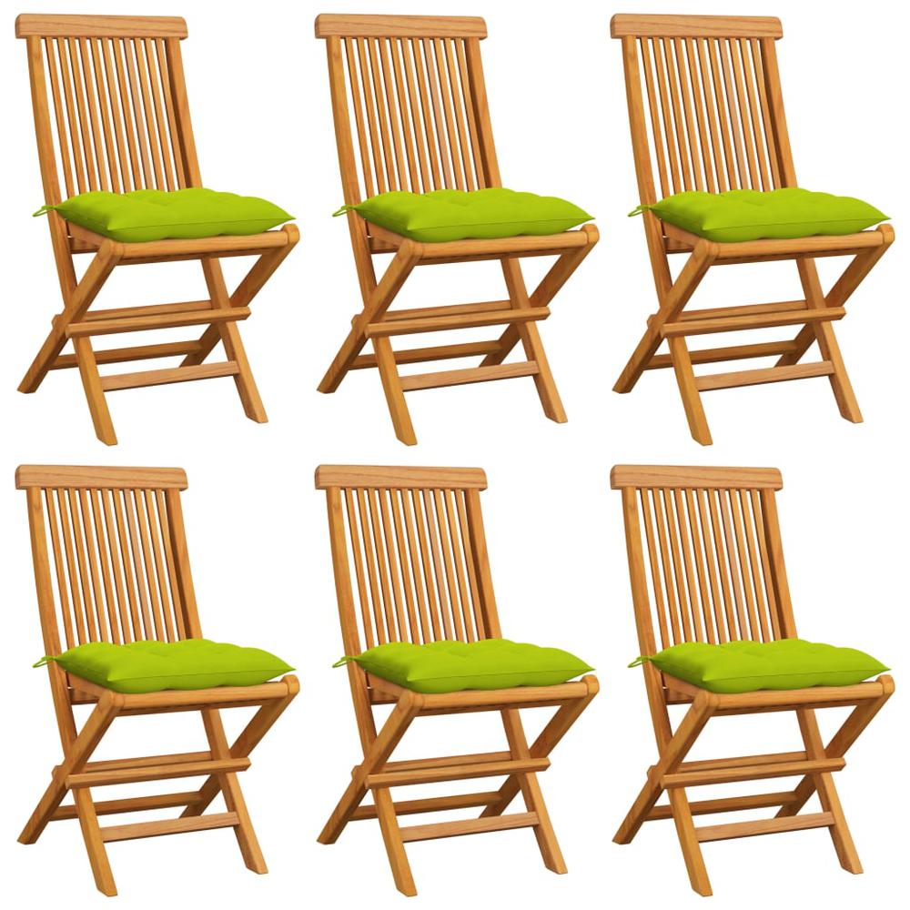 Patio Chairs with Bright Green Cushions 6 pcs Solid Teak Wood. Picture 12