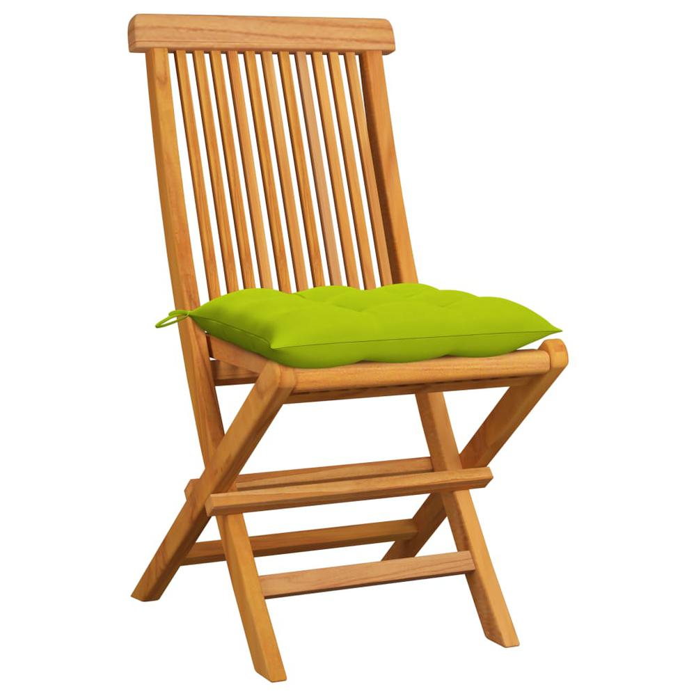 Patio Chairs with Bright Green Cushions 6 pcs Solid Teak Wood. Picture 1