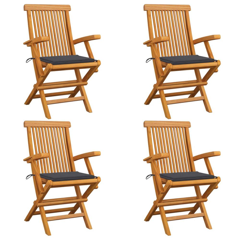 vidaXL Garden Chairs with Anthracite Cushions 4 pcs Solid Teak Wood, 3065617. Picture 1