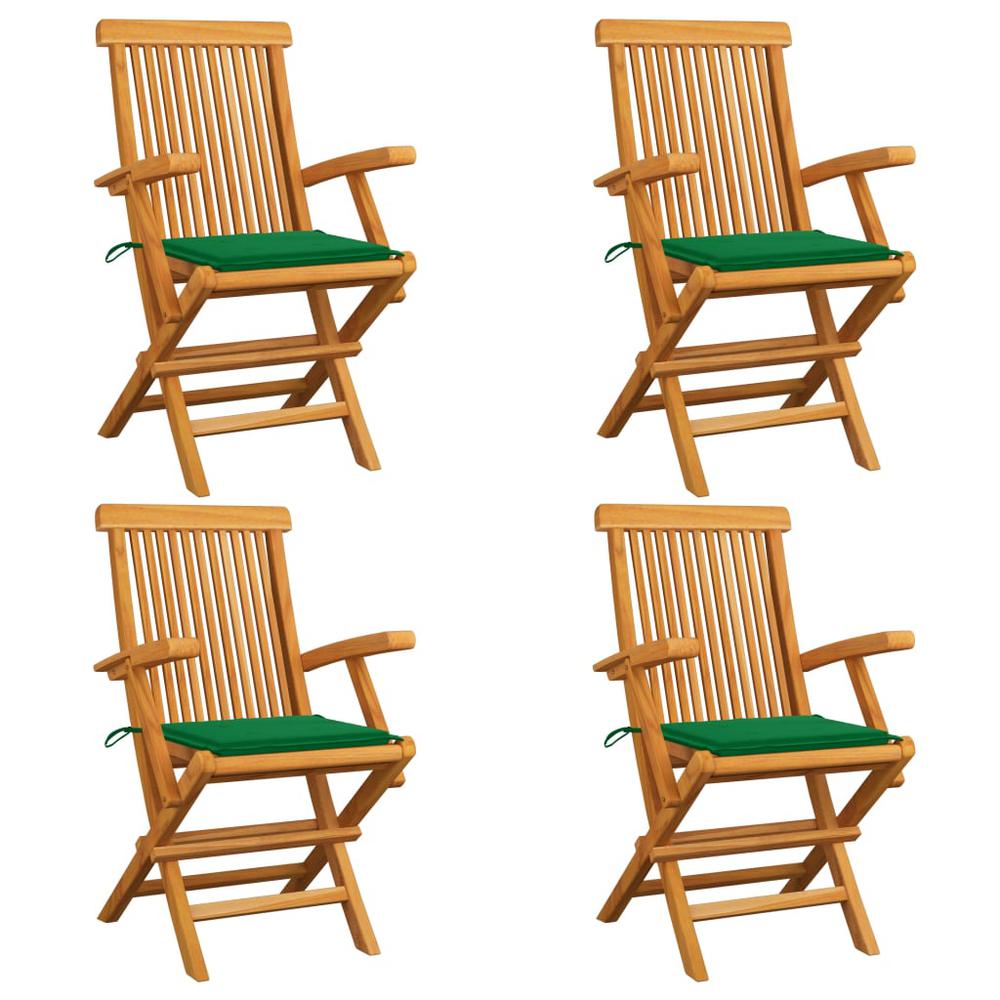 vidaXL Garden Chairs with Green Cushions 4 pcs Solid Teak Wood, 3065622. Picture 1
