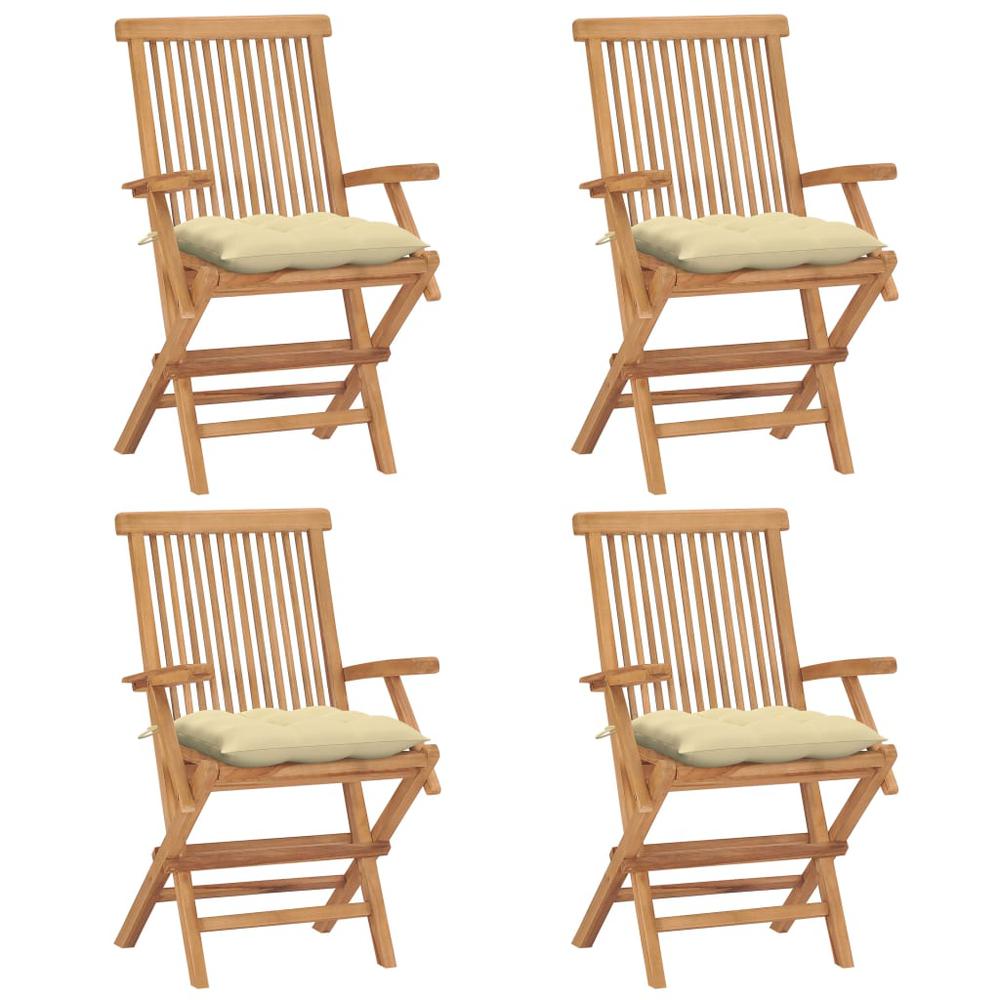 vidaXL Garden Chairs with Cream White Cushions 4 pcs Solid Teak Wood 5634. Picture 1