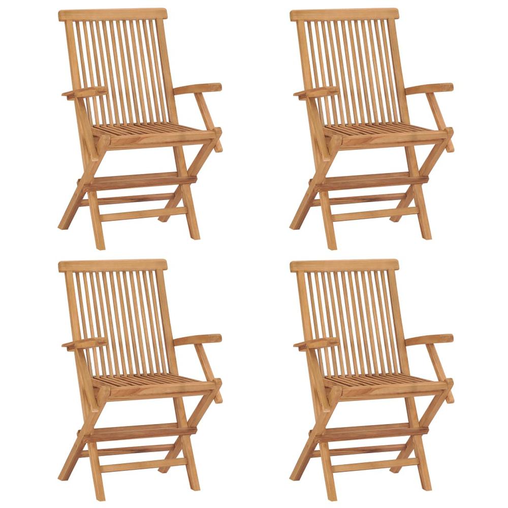 vidaXL Patio Chairs with Light Blue Cushions 4 pcs Solid Teak Wood, 3065636. Picture 9