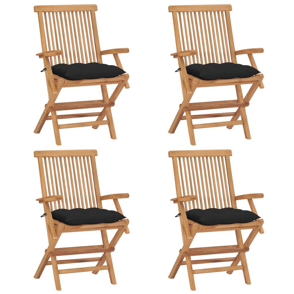 vidaXL Garden Chairs with Black Cushions 4 pcs Solid Teak Wood 5639. Picture 1