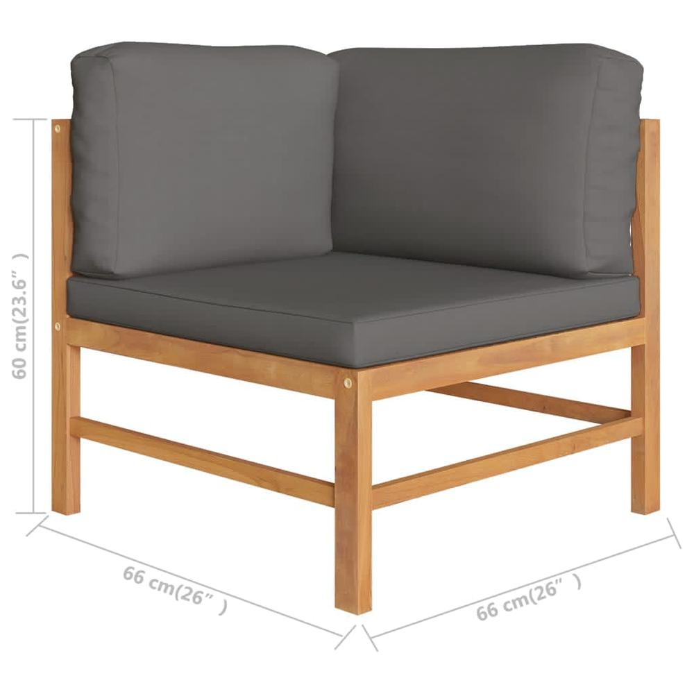 vidaXL Corner Sofas 2 pcs with Dark Gray Cushions Solid Teak Wood. Picture 6