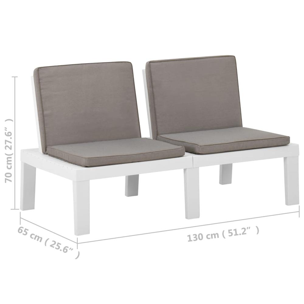 vidaXL Patio Lounge Bench with Cushion Plastic White. Picture 6