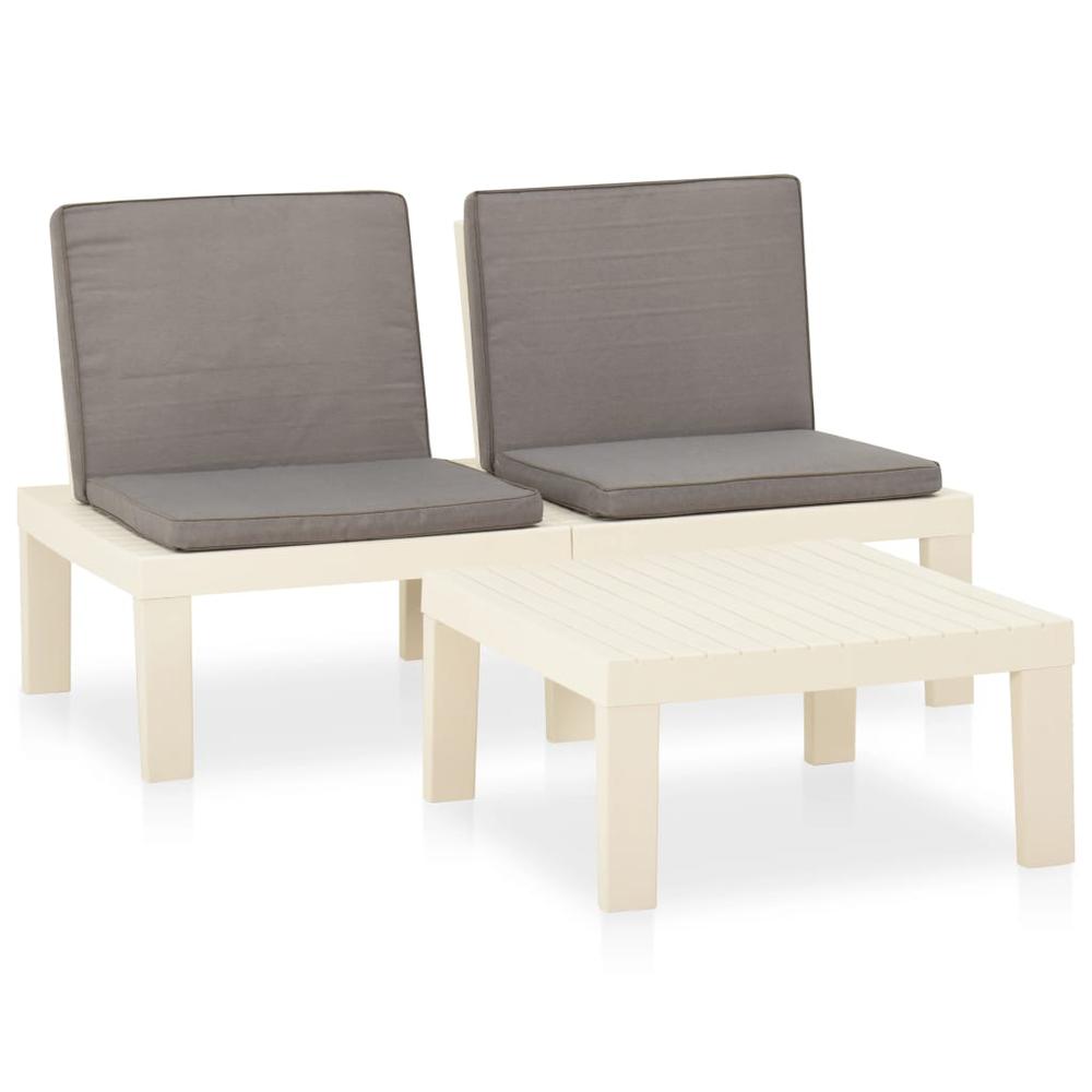 vidaXL 2 Piece Garden Lounge Set with Cushions Plastic White 5852. Picture 2