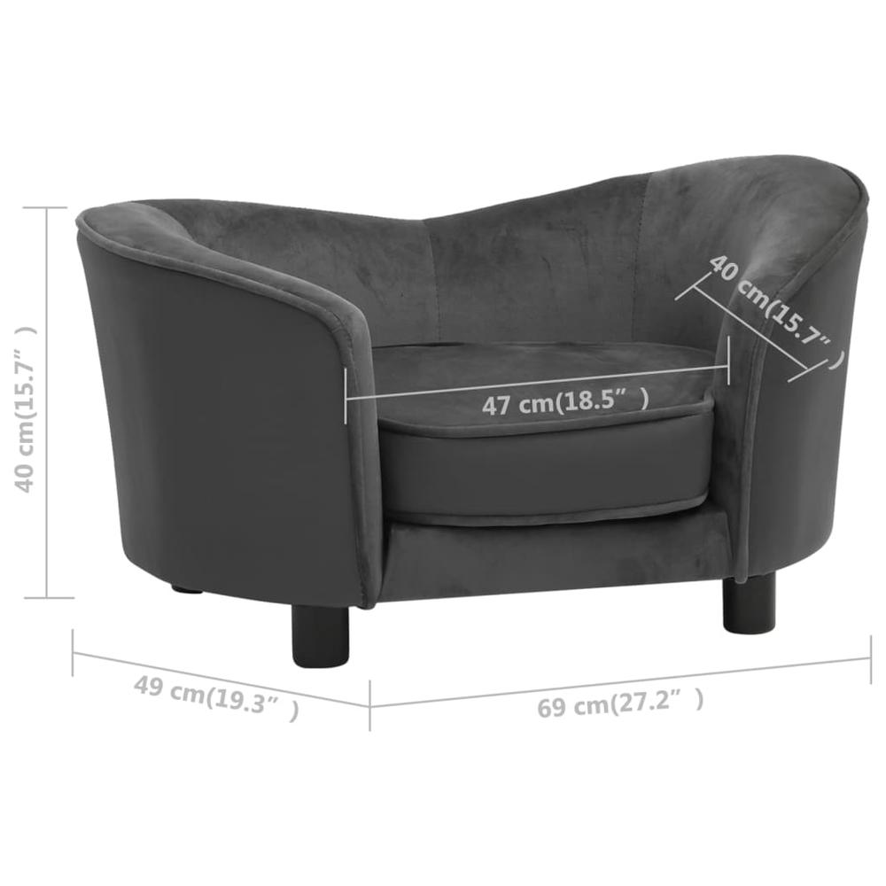 vidaXL Dog Sofa Dark Gray 27.2"x19.3"x15.7" Plush and Faux Leather. Picture 9