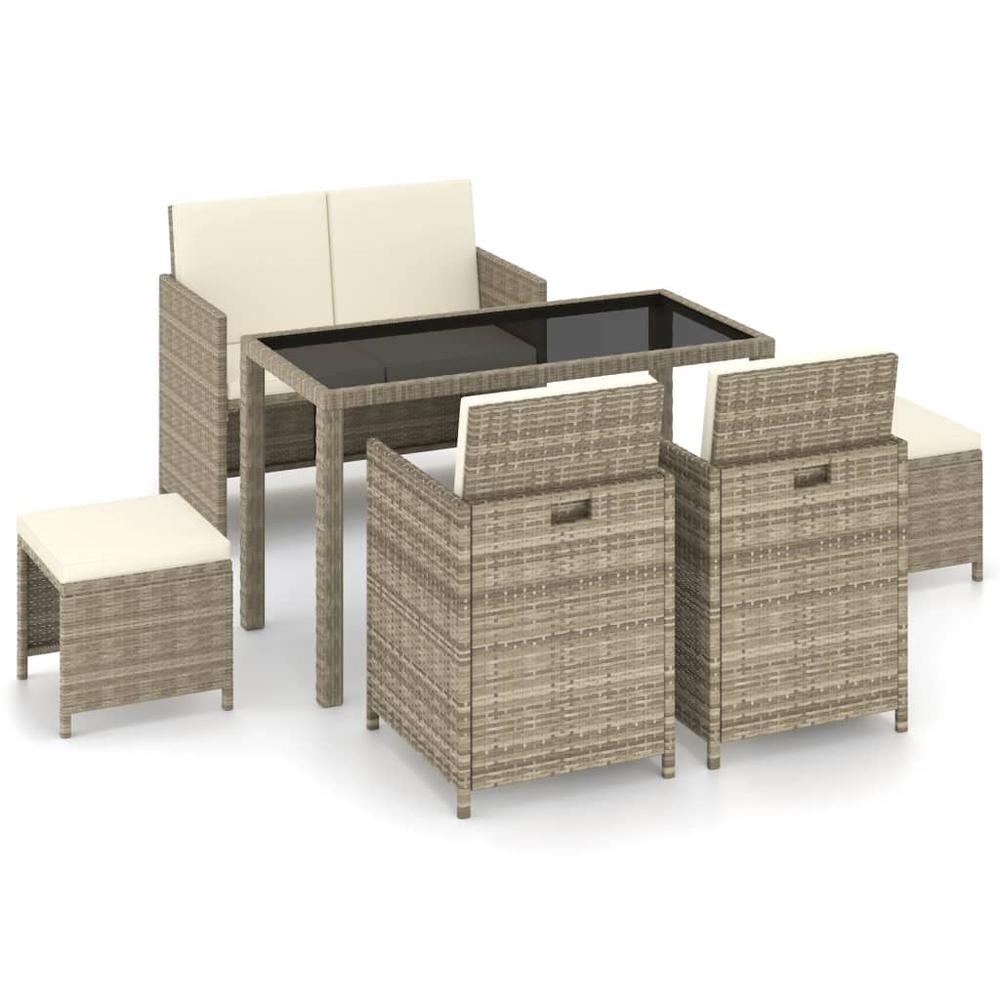 vidaXL 6 Piece Outdoor Dining Set with Cushions Poly Rattan Beige 5989. Picture 1