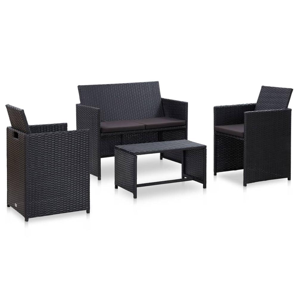 vidaXL 4 Piece Garden Lounge Set with Cushions Poly Rattan Black 5995. Picture 1
