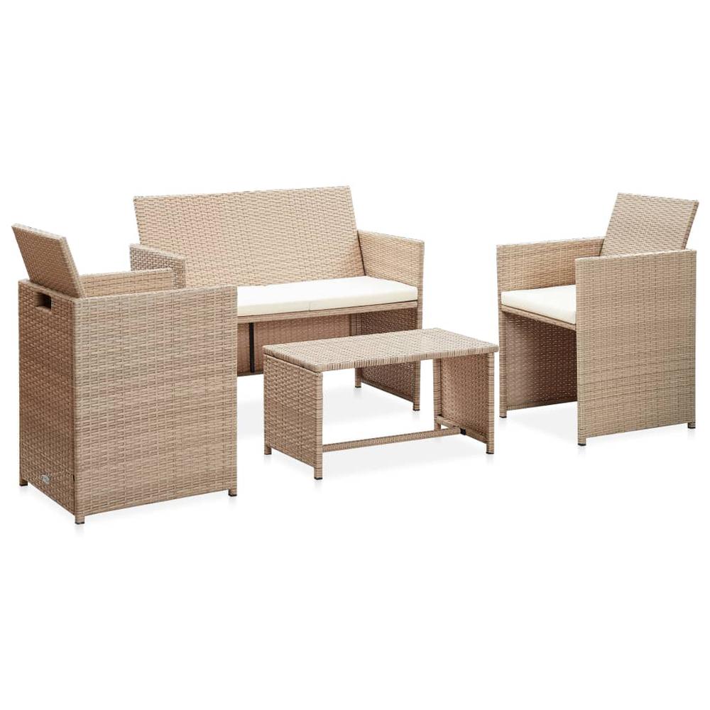 vidaXL 4 Piece Garden Lounge Set with Cushions Beige Poly Rattan 5996. Picture 1