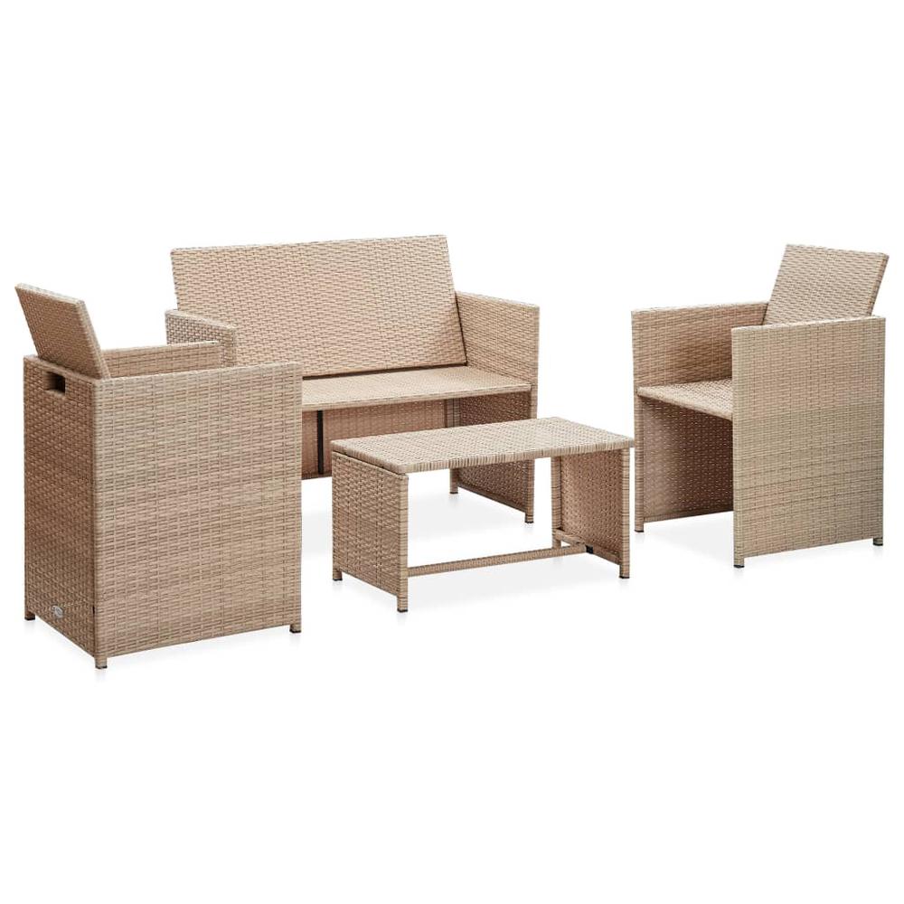 vidaXL 4 Piece Garden Lounge Set with Cushions Beige Poly Rattan 5996. Picture 2